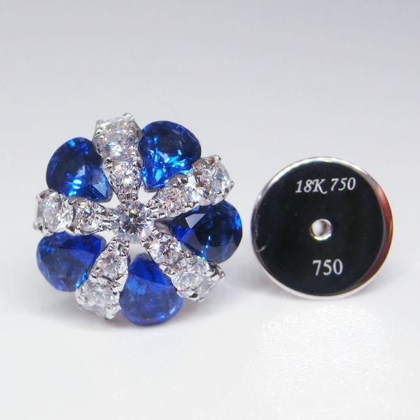 K18YG ペアシェイプ サファイア ダイヤモンド ピアス S2.55ct D0.04ct