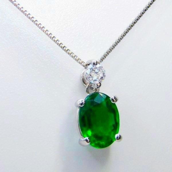 ビビッドグリーンエメラルド ダイヤモンドネックレス EM 0.74ct D 0.07ct Pt900 JGGC鑑別書付 BOUTIQUE LINE