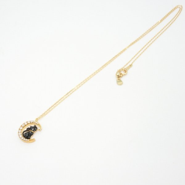 黒猫 月モチーフブラックダイヤモンドネックレス D 0.15ct D 0.12ct 45cm K18YG C-LINE