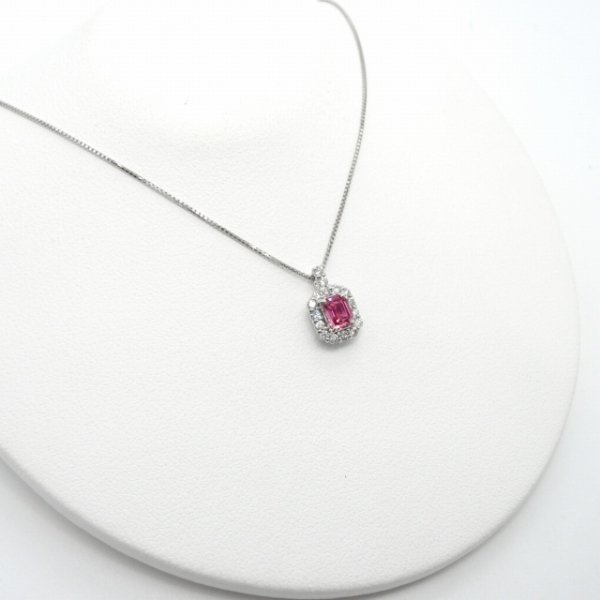 エメラルドカットパパラチアサファイア ダイヤモンドネックレス PDS 0.325ct D 0.14ct 45cm Pt950 DGL鑑別書付