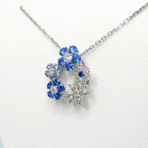サファイア ダイヤモンドフラワーモチーフネックレス SA 0.55ct D 0.33ct 45cm K18WG サファイア ダイヤモンドフラワーモチーフネックレス SA 0.55ct D 0.33ct 45cm K18WG