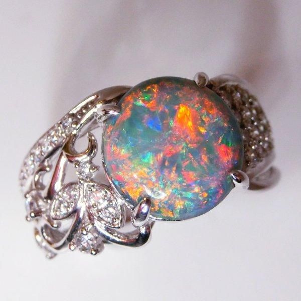 Pt900 ブラックオパール 乏しい ダイヤモンド リング 0.73ct D0 Pt900 ブラックオパール 乏しい ダイヤモンド リング 0.73ct D0