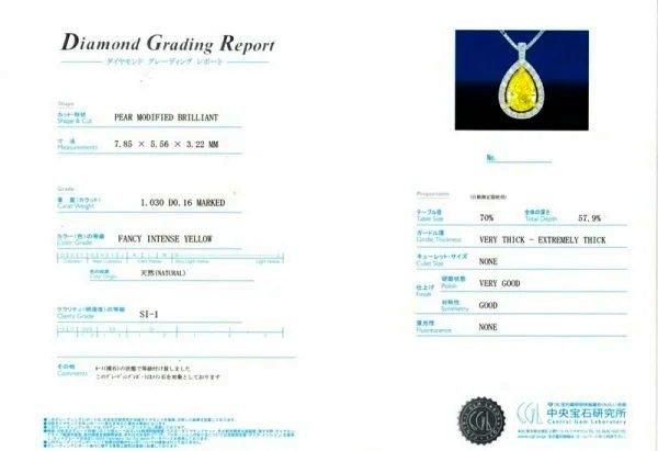 インテンスイエローダイヤモンドネックレス D 1.03ct FIY-SI1
