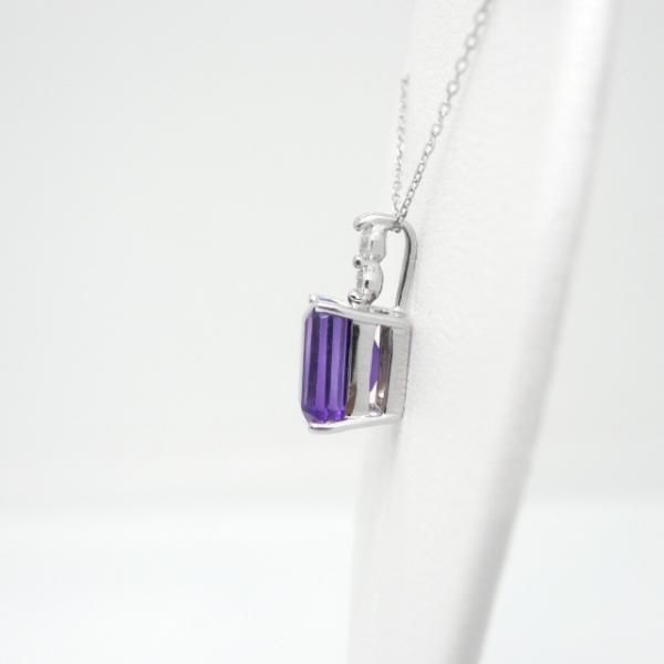 ◆新品◆ PT バイカラーアメシスト ダイヤネックレス エメラルドカットアメシスト ダイヤモンドネックレス AM 3.45ct D 0.12