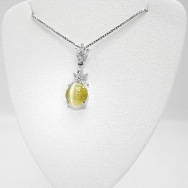 大粒！クリソベリルキャッツアイ & ダイヤモンド　ネックレス　K18 クリソベリルキャッツアイ マーキスカットダイヤモンドネックレス CE