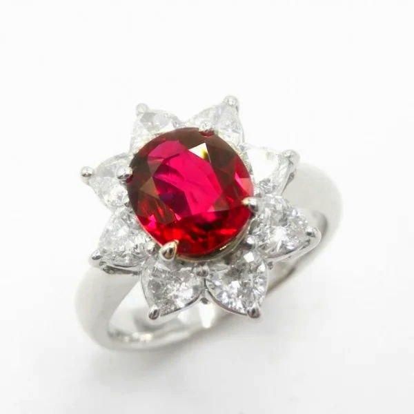 タイ産ルビー オーバルミックスカットハートシェイプダイヤモンドリング R 1.51ct D 1.24ct Pt900 GIA鑑別書