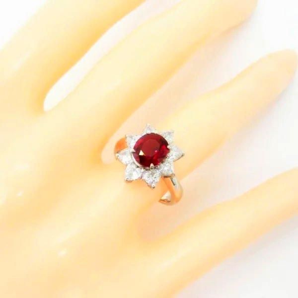 タイ産ルビー オーバルミックスカットハートシェイプダイヤモンドリング R 1.51ct D 1.24ct Pt900 GIA鑑別書