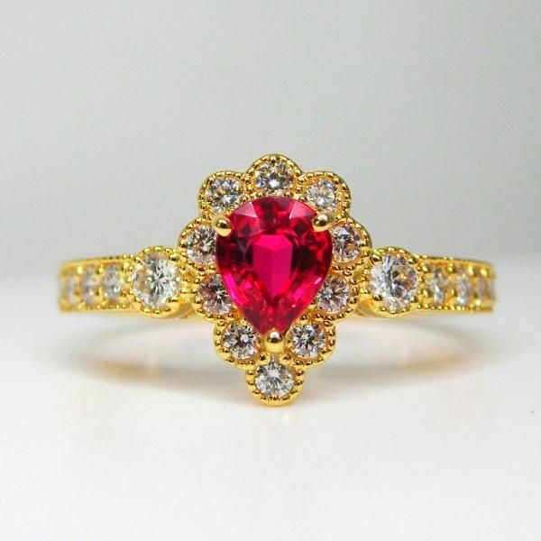 専用です。非加熱ピジョンブラッドルビー1.27ct D0.39ct 指輪 非加熱ピジョンブラッドルビー 約1ct ダイヤモンド 0.27ct