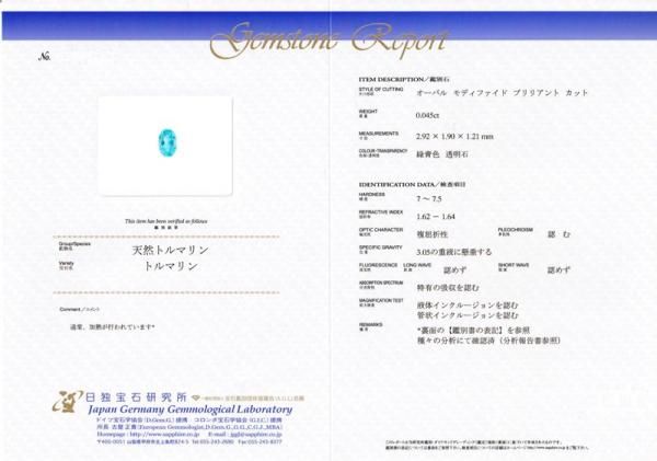 ブラジル産パライバトルマリン ダイヤモンドリング PA 0.045ct D