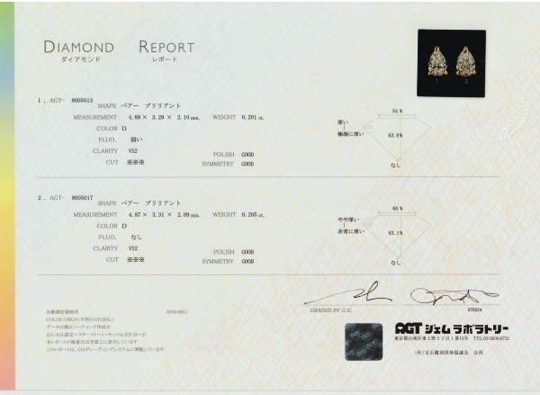 ペアシェイプダイヤモンドピアス D 0.205ct D-VS2 0.201ct D-VS2 ペアシェイプダイヤモンドピアス D 0.205ct D-VS2 0.201ct D-VS2