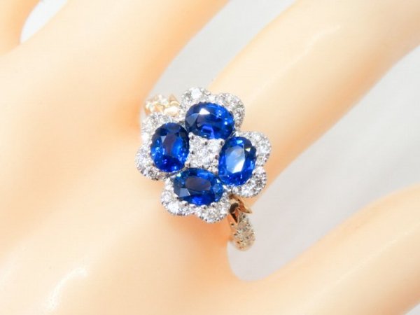 サファイア ダイヤモンドフラワーモチーフリング SA 1.71ct D 0.47ct K18WG/PG BOUTIQUE LINE