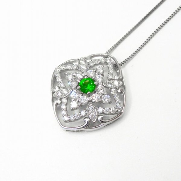 デマントイドガーネット ダイヤモンドネックレス DTG 0.239ct D 0.72ct 45cm Pt900 日独宝石研究所鑑別書付  BOUTIQUE LINE