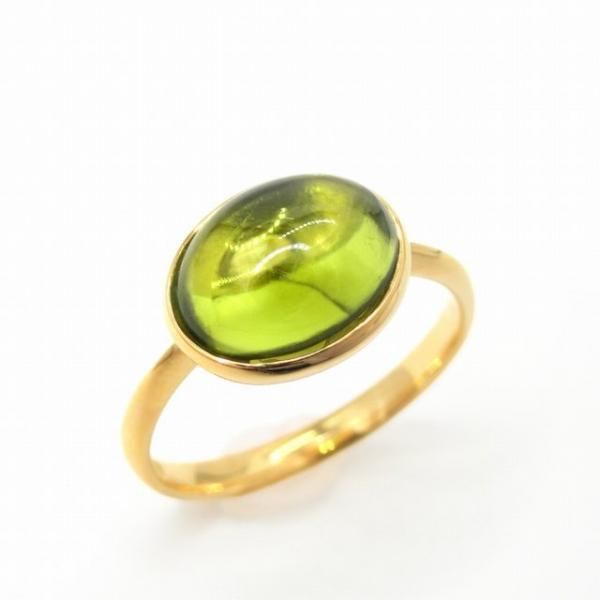 カボションペリドット ダイヤモンドリング PE 3.15ct K18YG JGGC カボションペリドット ダイヤモンドリング PE 3.15ct K18YG JGGC