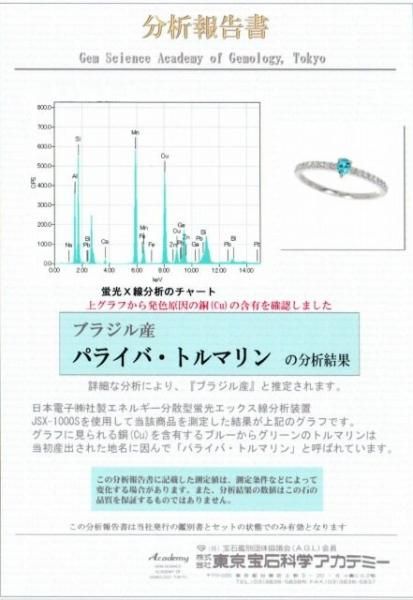 ブラジル産パライバトルマリン ダイヤモンドリング PA 0.09ct D ブラジル産パライバトルマリン ダイヤモンドリング PA 0.09ct D