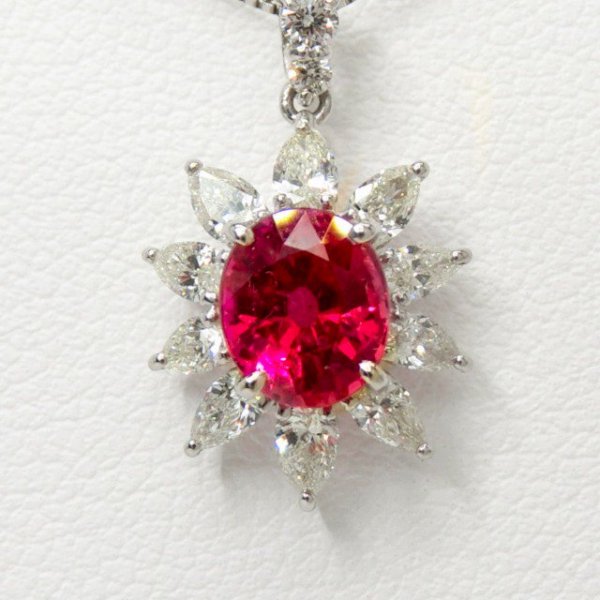 非加熱ルビー ペアシェイプダイヤモンドネックレス R 1.22ct D 0.50ct 45cm Pt900 AIGS鑑別書付