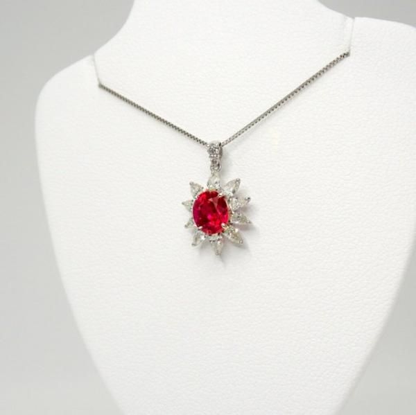 非加熱ルビー ペアシェイプダイヤモンドネックレス R 1.22ct D 非加熱ルビー ペアシェイプダイヤモンドネックレス R 1.22ct D