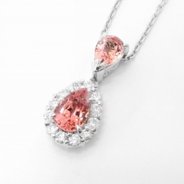 パパラチアサファイア ダイヤモンドネックレス PDS 0.424ct 0.228ct D 0.14ct 45cm Pt900 DGL鑑別書付