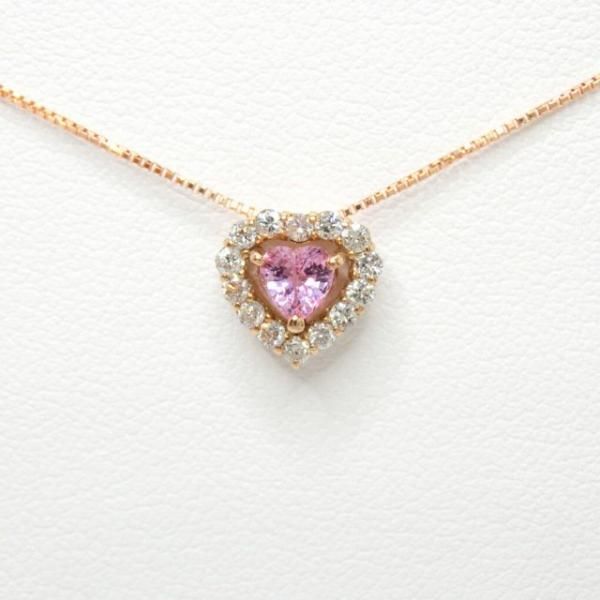 ダイヤモンドハート・パパラチァサファイアハートのネックレス Pt パパラチアサファイア 0.8ct ハートアンドキューピッドダイヤモンド