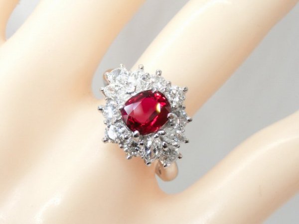 ルビー ペアシェイプダイヤモンドリング R 1.29ct D 1.32ct Pt900 BOUTIQUE LINE