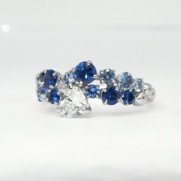 ハートシェイプダイヤモンド ブルーサファイアリング D 0.292ct ハートシェイプダイヤモンド ブルーサファイアリング D 0.292ct