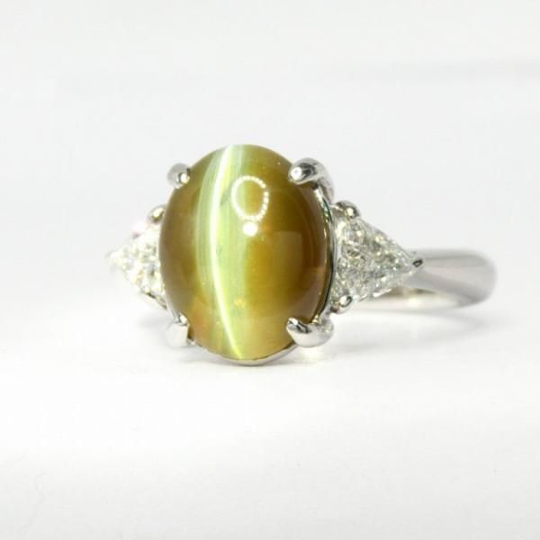 クリソベリルキャッツアイ トリリアントカットダイヤモンドリング CE