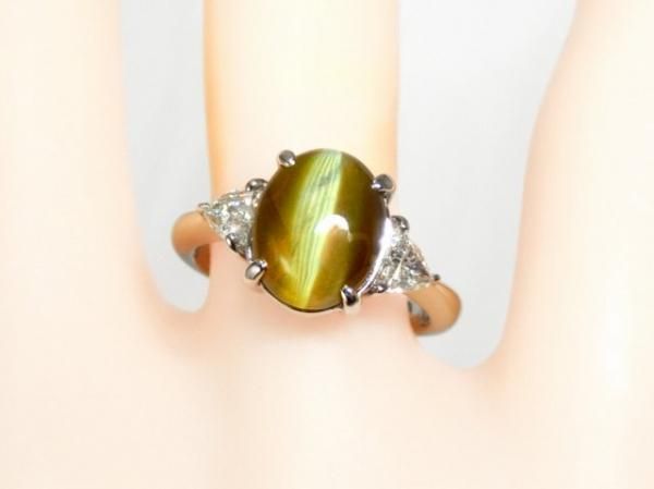 クリソベリルキャッツアイ トリリアントカットダイヤモンドリング CE