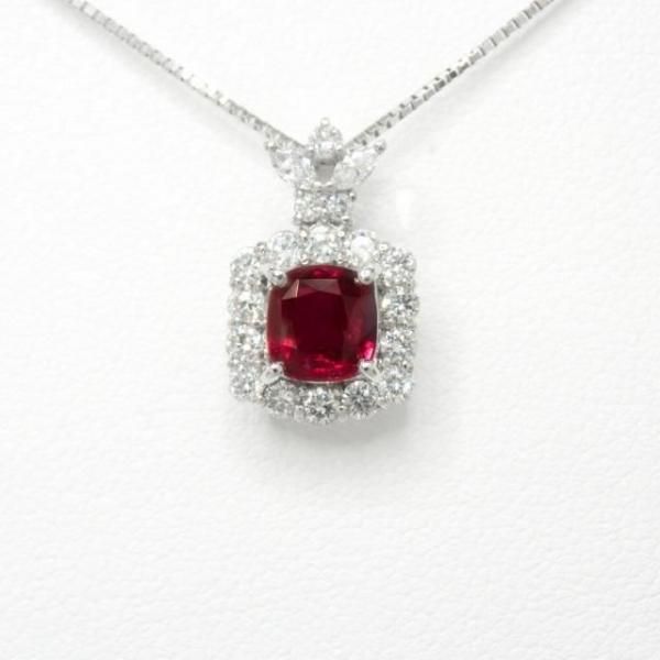 ルビー ダイヤモンド チャーム クッションルビー ダイヤモンドネックレス R 1.048ct D 0.52ct
