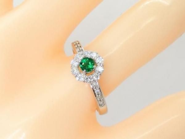 エメラルド ダイヤモンドリング EM 0.15ct D 0.28ct Pt950 日独宝石