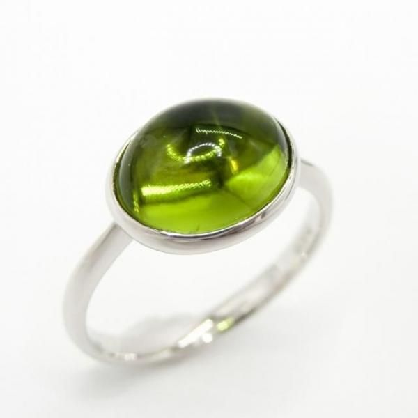 カボションペリドット ダイヤモンドリング PE 3.76ct Pt900 GGSJ