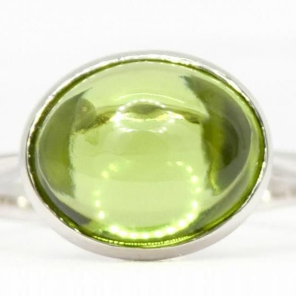 カボションペリドット ダイヤモンドリング PE 3.76ct Pt900 GGSJ鑑別書付