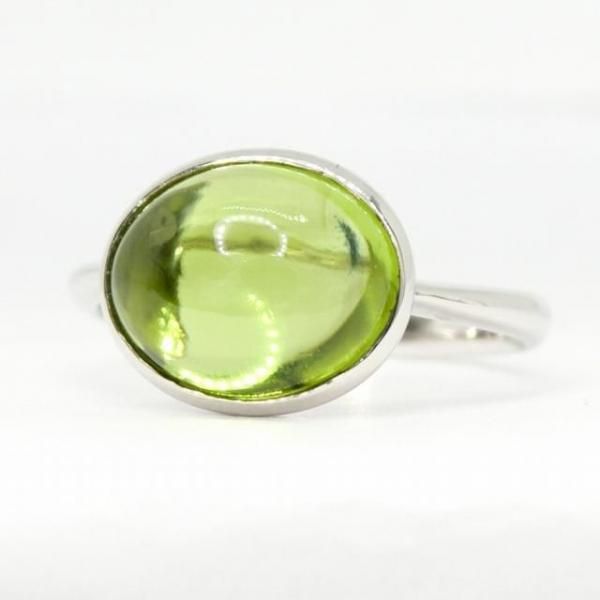 カボションペリドット ダイヤモンドリング PE 3.76ct Pt900 GGSJ