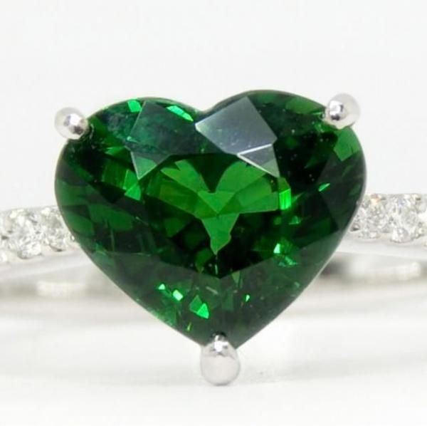 ハートシェイプツァボライト ダイヤモンドリング TS 2.09ct D
