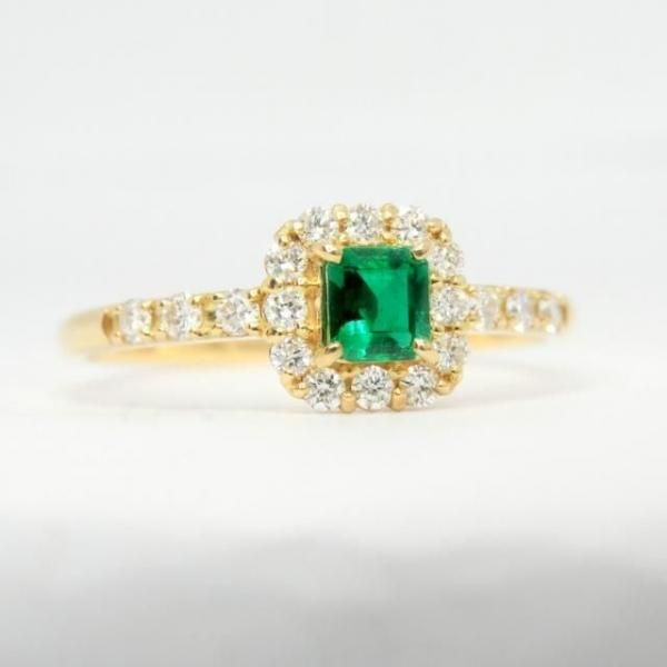 エメラルド ダイヤモンドリング EM 0.14ct D 0.22ct K18YG 日独