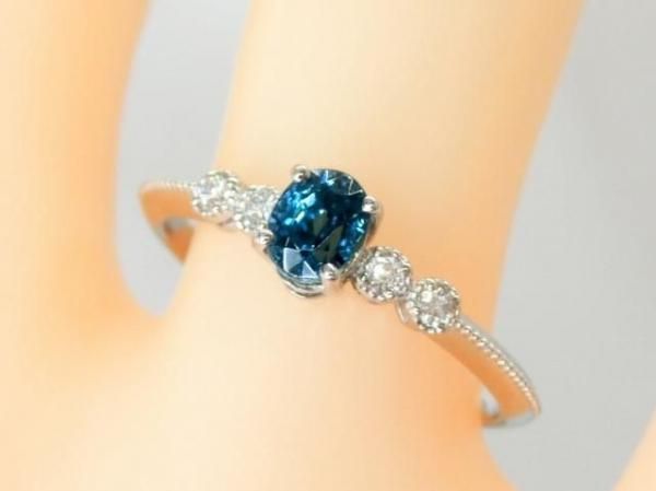 ブルージルコン ダイヤモンドリング ZI 0.63ct D 0.06ct Pt900