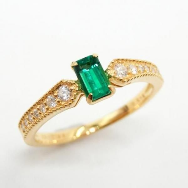 エメラルド ダイヤモンド ミルデザインリング EM 0.25ct D 0.12ct