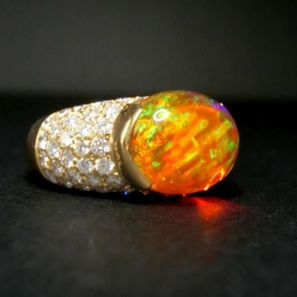 メキシコオパール パヴェダイヤモンドリング OP 5.15ct D 1.60ct