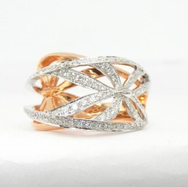 大人可愛い！リボン モチーフ 1ct ダイヤモンド K18 WG リング 鑑別付 レディース リング ダイヤモンド リボン 指輪 K18 WG ホワイトゴールド