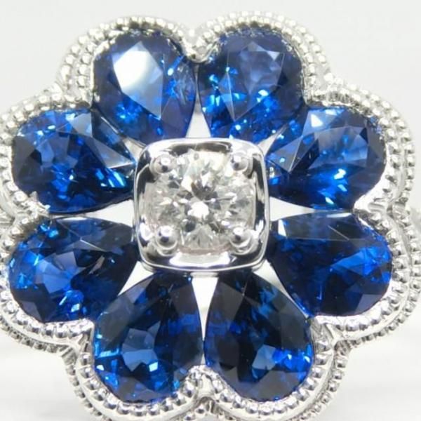 サファイア ダイヤモンドフラワーモチーフリング SA 1.67ct D 0.21ct