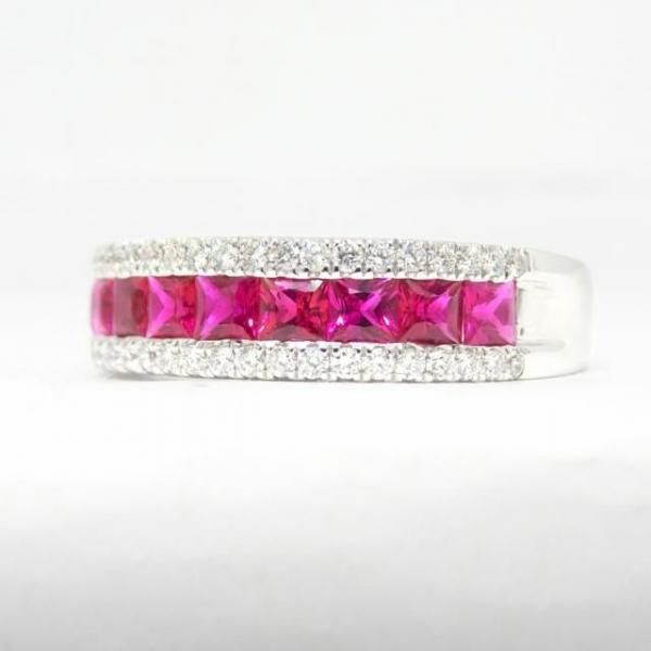 プリンセスカットルビー ダイヤモンドリング R 1.18ct D 0.30ct K18WG