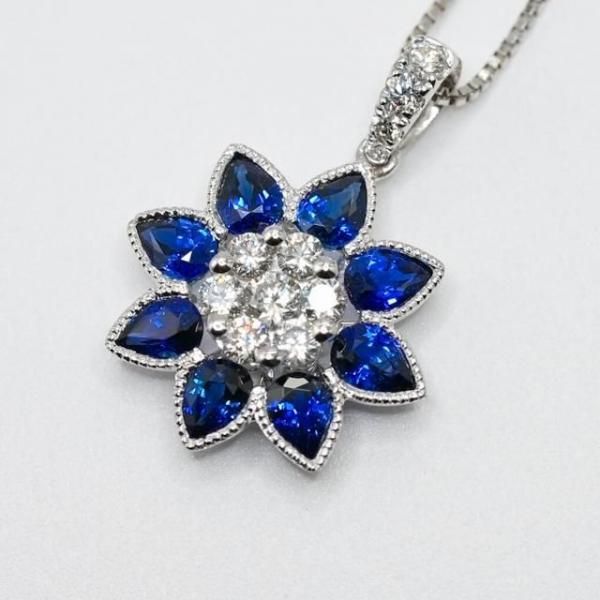 サファイア ダイヤモンドフラワーモチーフネックレス SA 1.41ct D 0.38