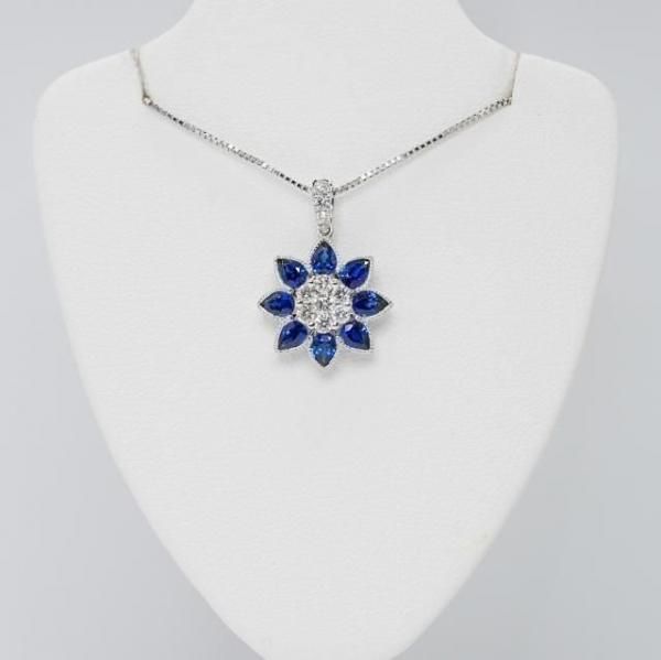 サファイア ダイヤモンドフラワーモチーフネックレス SA 1.41ct D 0.38