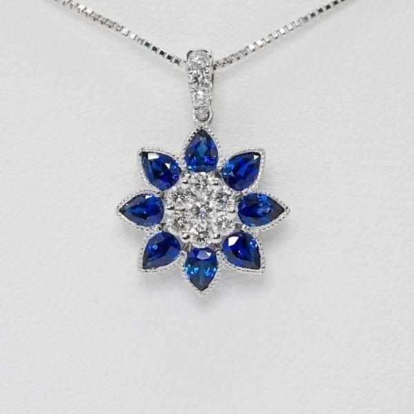 サファイア ダイヤモンドフラワーモチーフネックレス SA 1.41ct D 0.38
