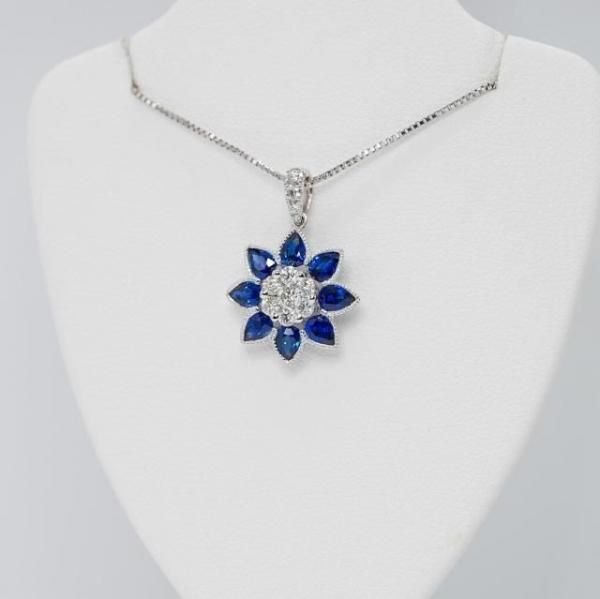 サファイア ダイヤモンドフラワーモチーフネックレス SA 1.41ct D 0.38