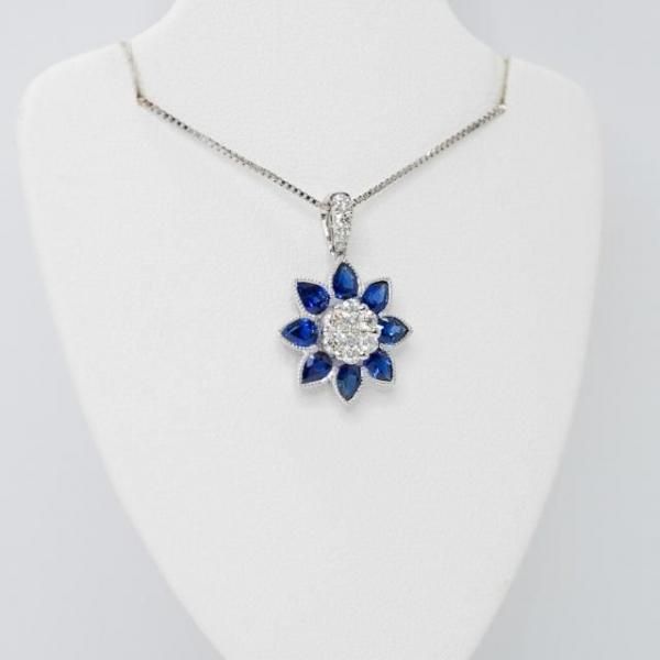 サファイア ダイヤモンドフラワーモチーフネックレス SA 1.41ct D 0.38