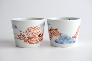 ҡζֳ/ Red painting porcelain cup Dragon (Soba choko)