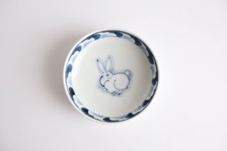 器峰窯　豆皿　兎 /Blue and white porcelain mini  plate Rabbit(  Mamezara )