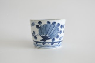 器峰窯　蕎麦猪口　団扇 / Blue and white porcelain cup Parer fan  (Soba choko)
