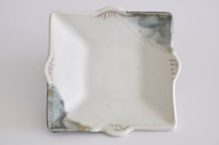 山口博子　たたら四角小皿 A / Porcelain Tatara(slab building)square plate A