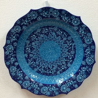 キュタフヤ陶器絵皿 ( LL ブルー×ターコイズブルー　01 )