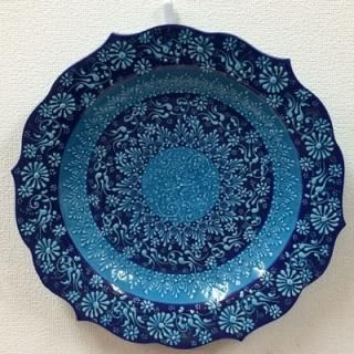キュタフヤ陶器絵皿 ( LL ブルー×ターコイズブルー 01 )